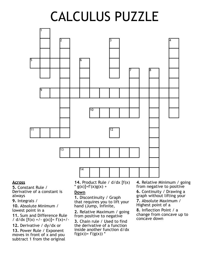 CALCULUS PUZZLE Crossword