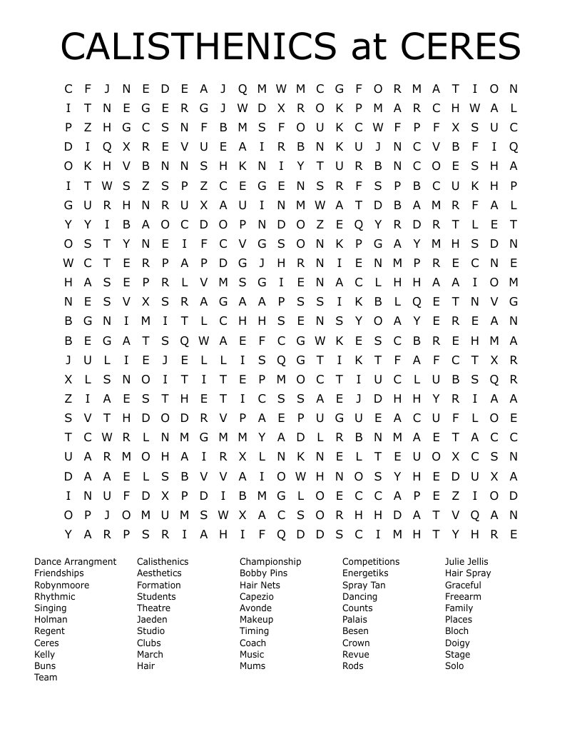 CALISTHENICS at CERES Word Search