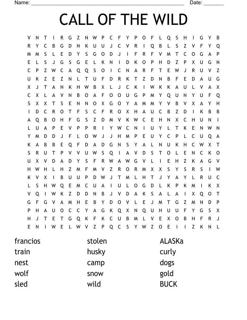 CALL OF THE WILD Word Search