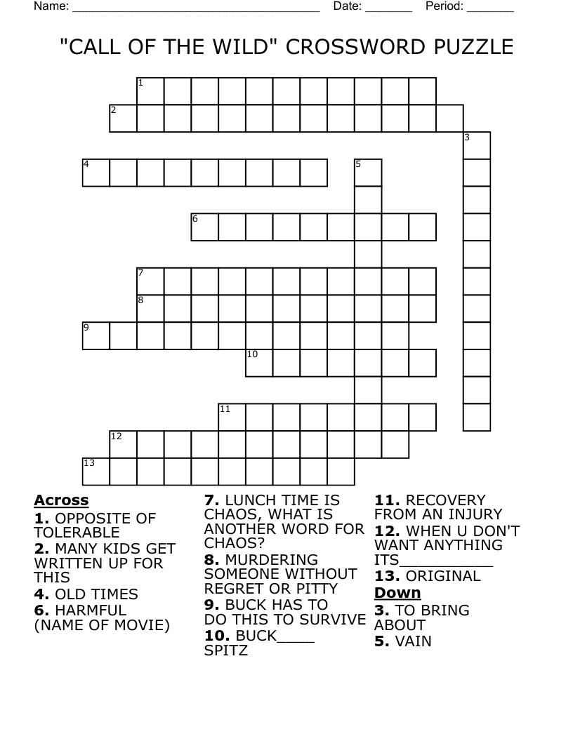 "CALL OF THE WILD" CROSSWORD PUZZLE