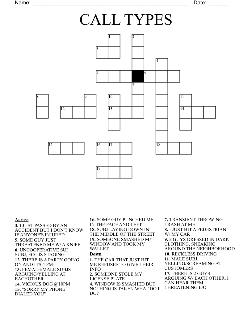 CALL TYPES Crossword