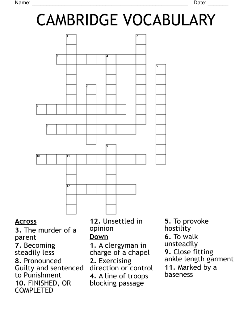 CAMBRIDGE VOCABULARY Crossword