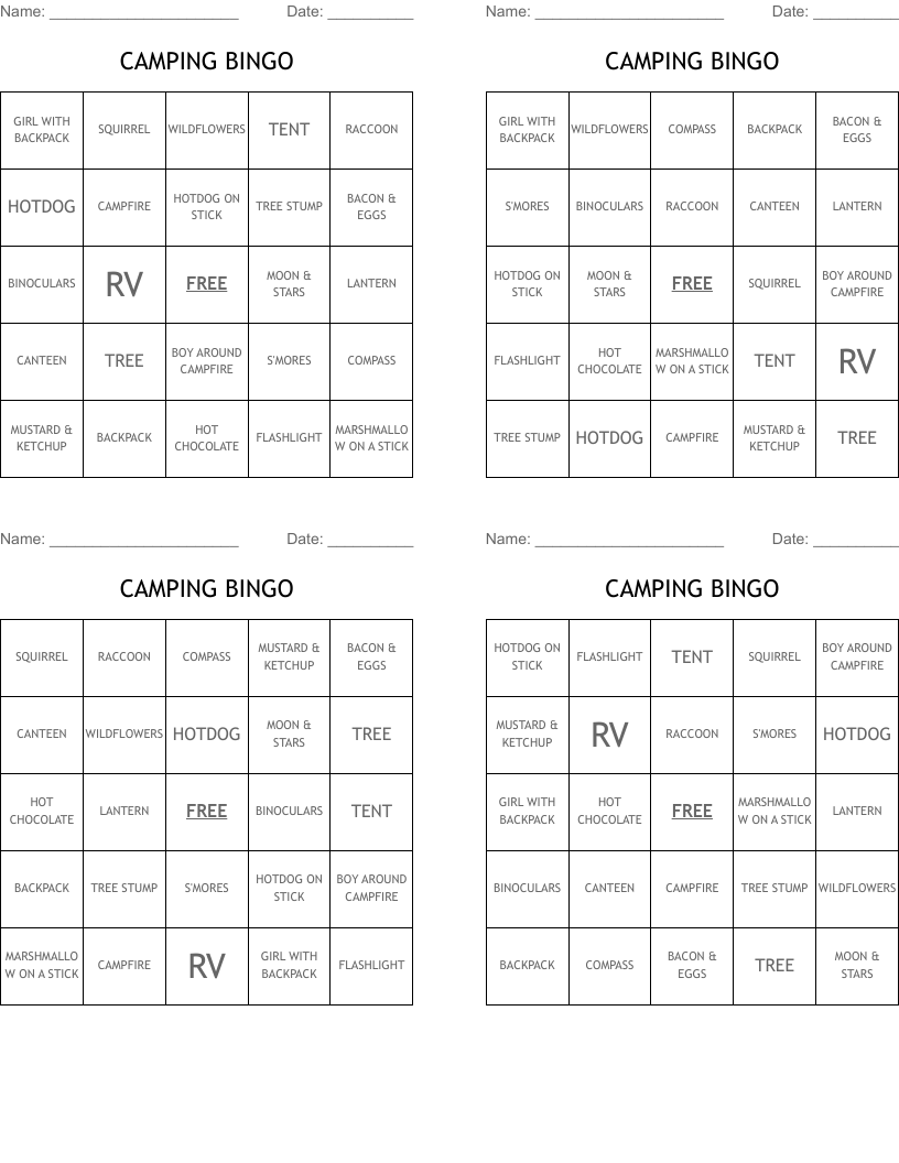 CAMPING BINGO