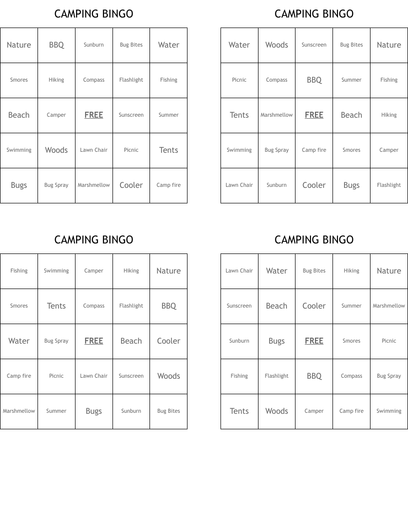 CAMPING BINGO