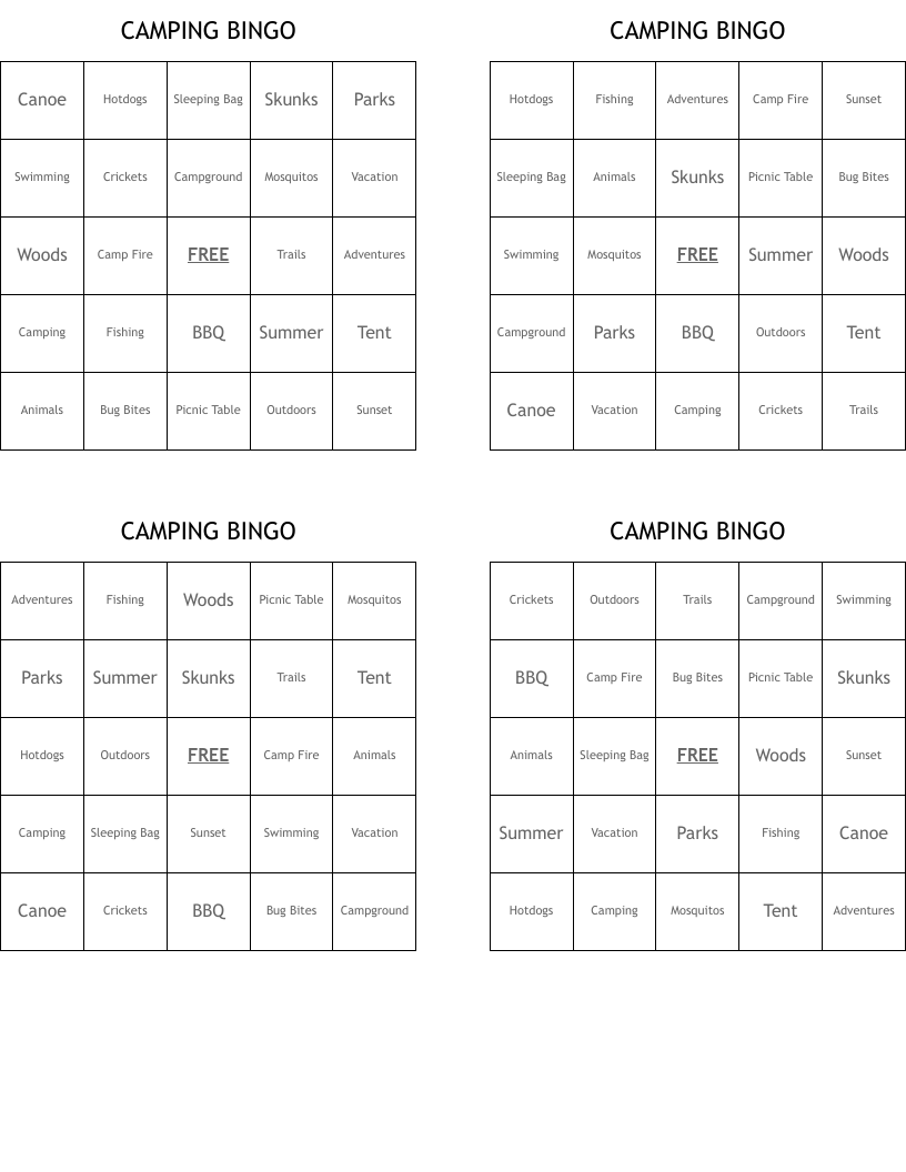 CAMPING BINGO