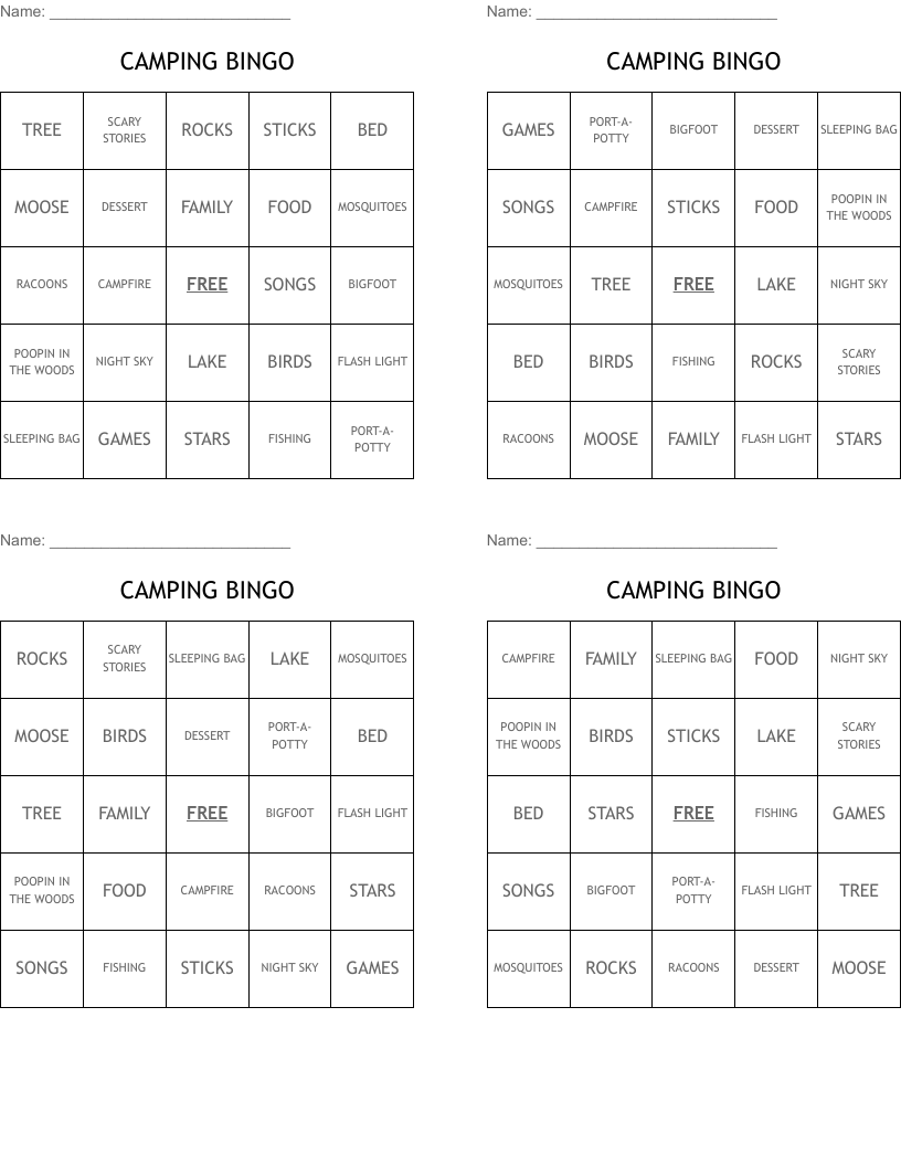 CAMPING BINGO
