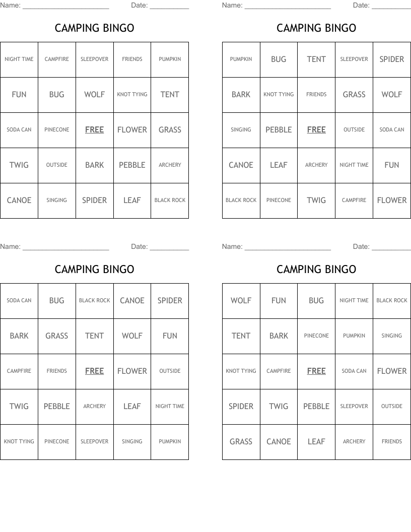 CAMPING BINGO