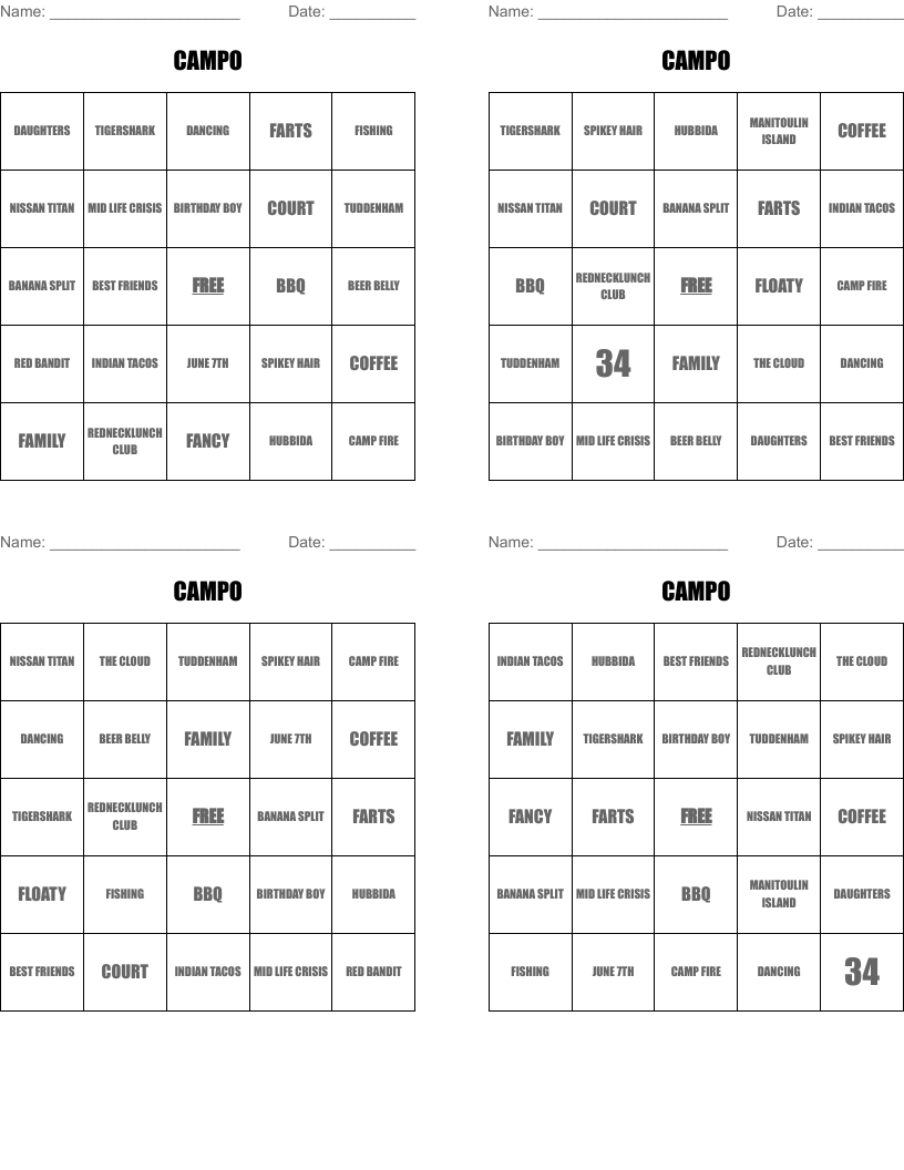 CAMPO  Bingo Cards