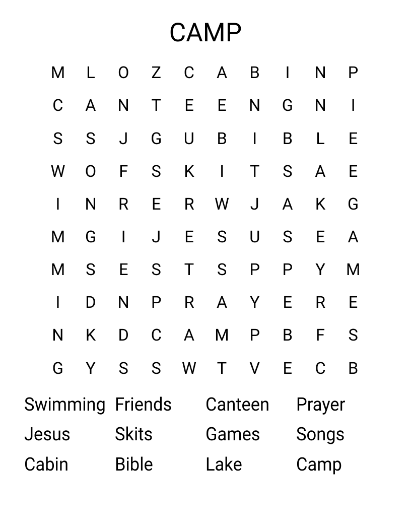 CAMP Word Search