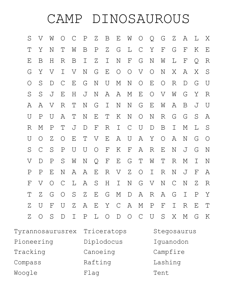 CAMP DINOSAUROUS Word Search