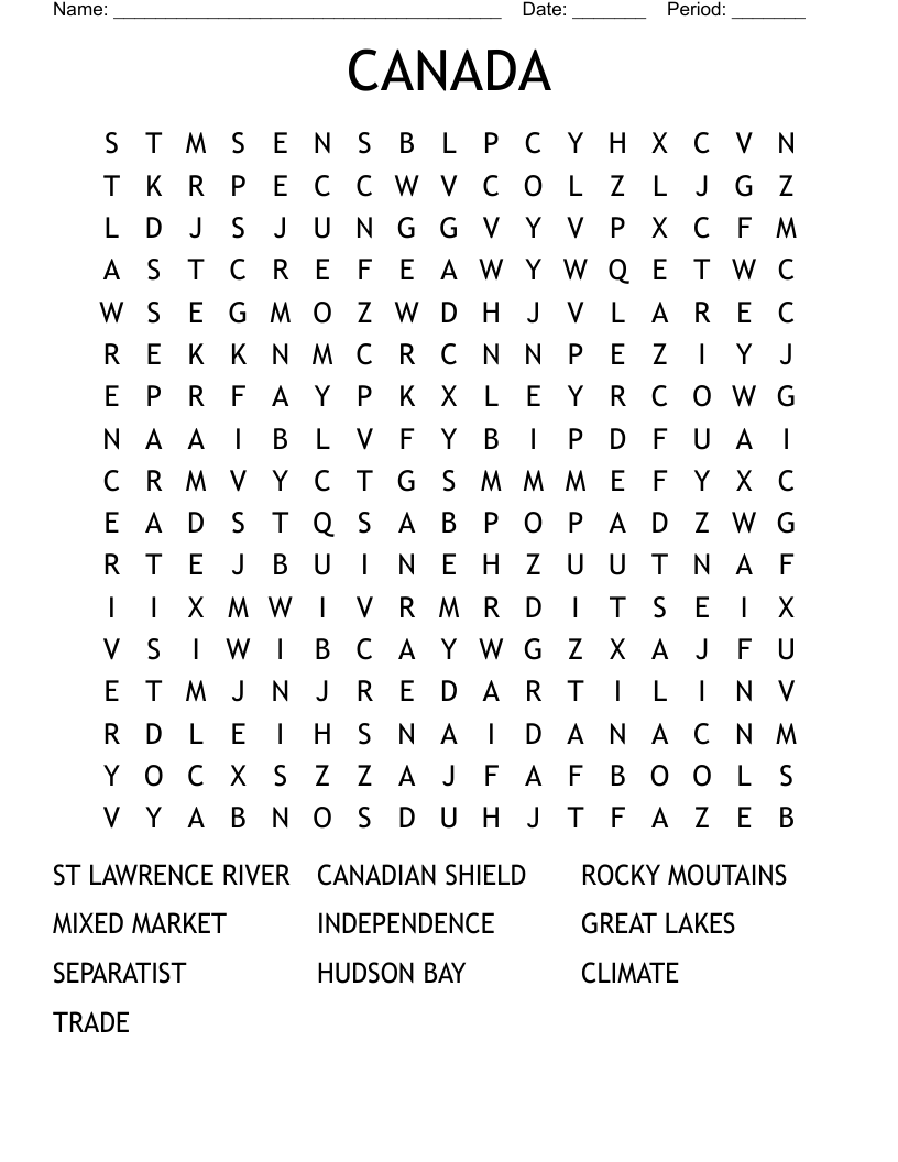 CANADA Word Search