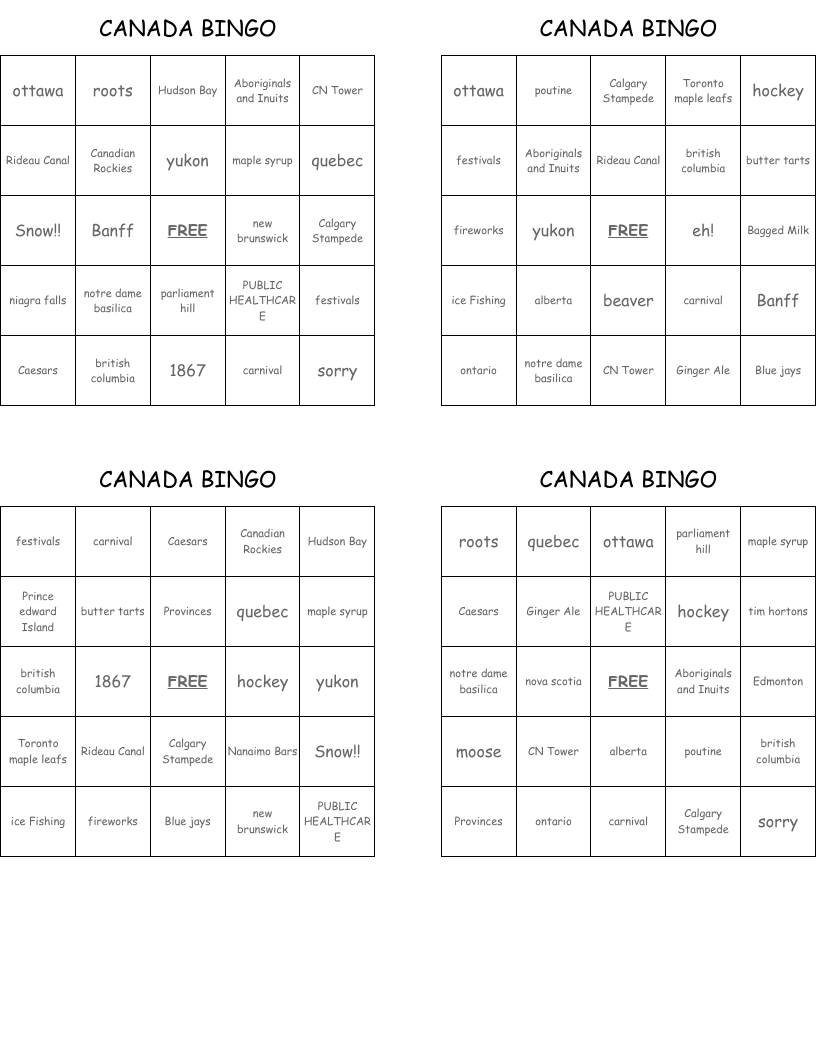 CANADA BINGO