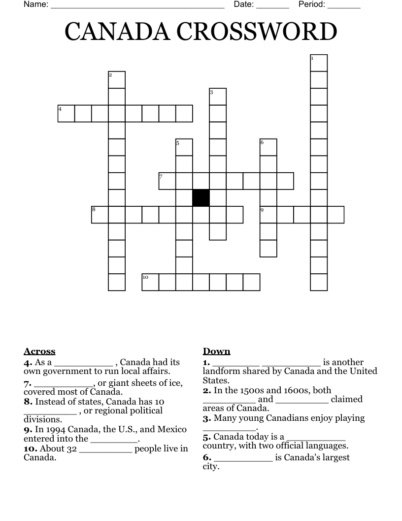 CANADA CROSSWORD