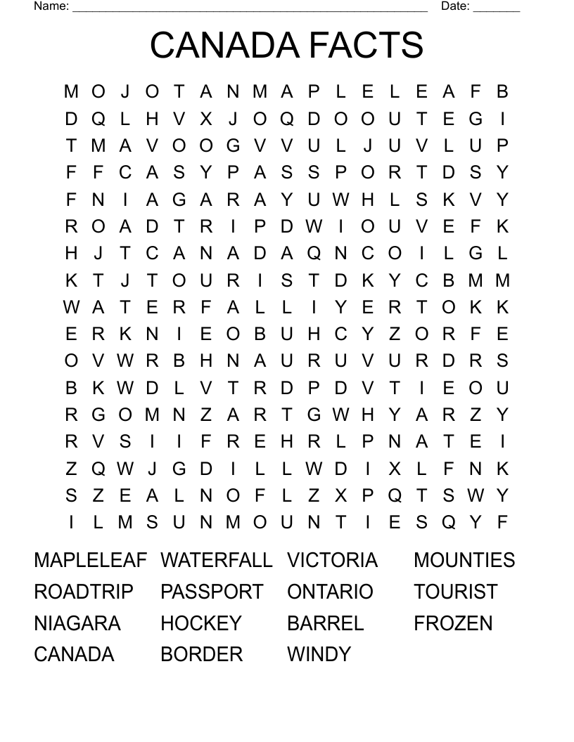 CANADA FACTS Word Search