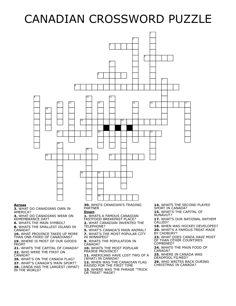 CANADIAN CROSSWORD PUZZLE