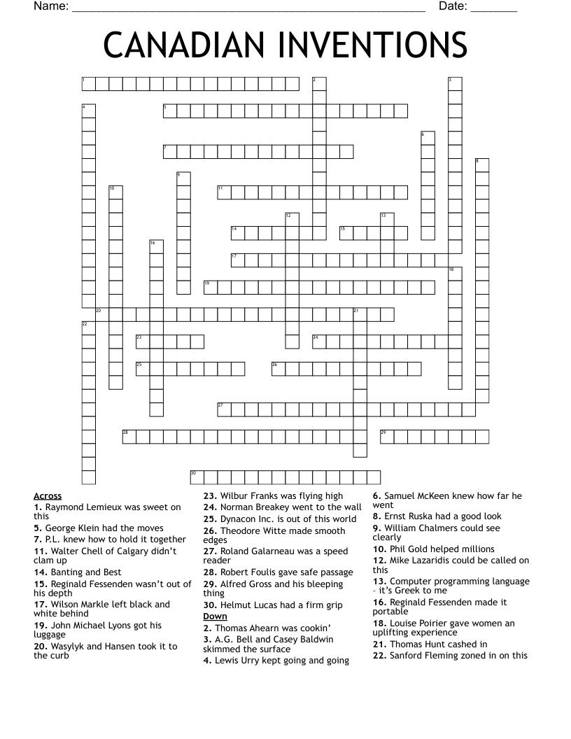 CANADIAN INVENTIONS Crossword