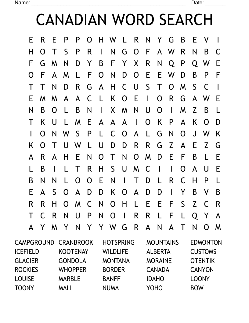CANADIAN WORD SEARCH