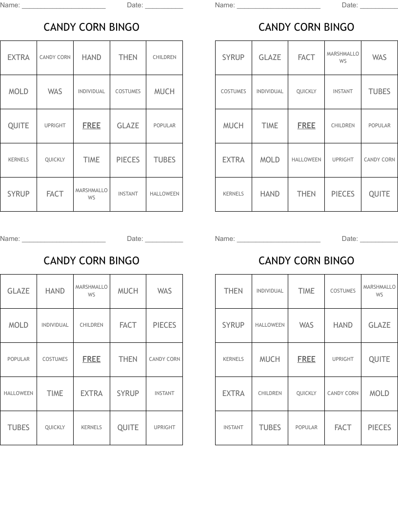 CANDY CORN BINGO