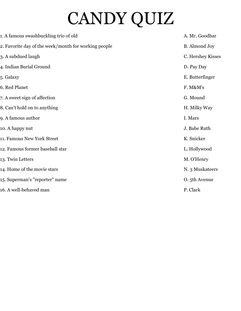 CANDY QUIZ Worksheet