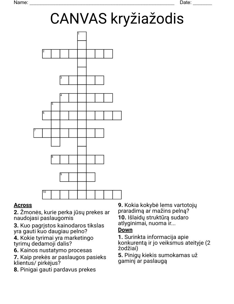 CANVAS kryžiažodis Crossword