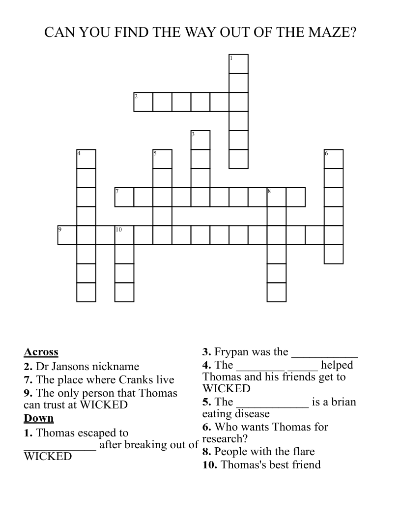 CAN YOU FIND THE WAY OUT OF THE MAZE?  Crossword