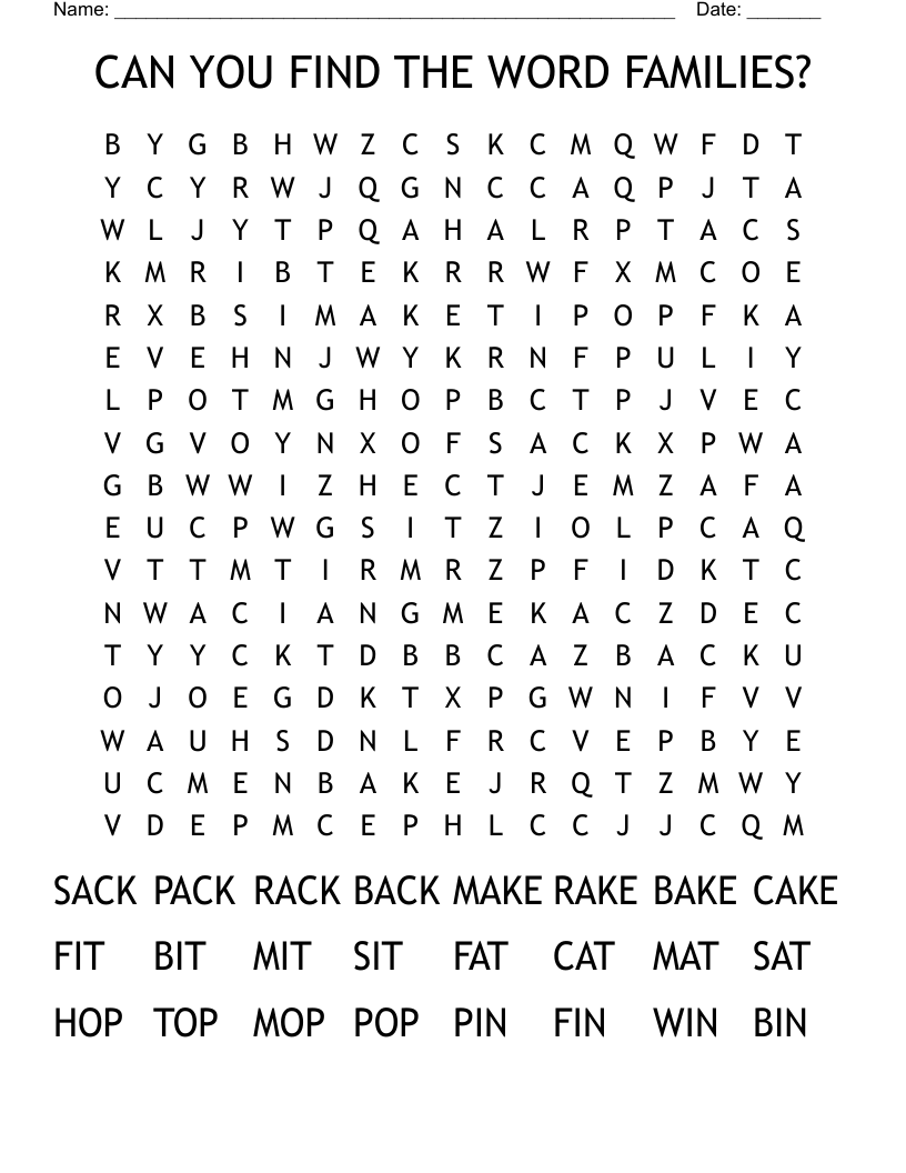 CAN YOU FIND THE WORD FAMILIES? Word Search