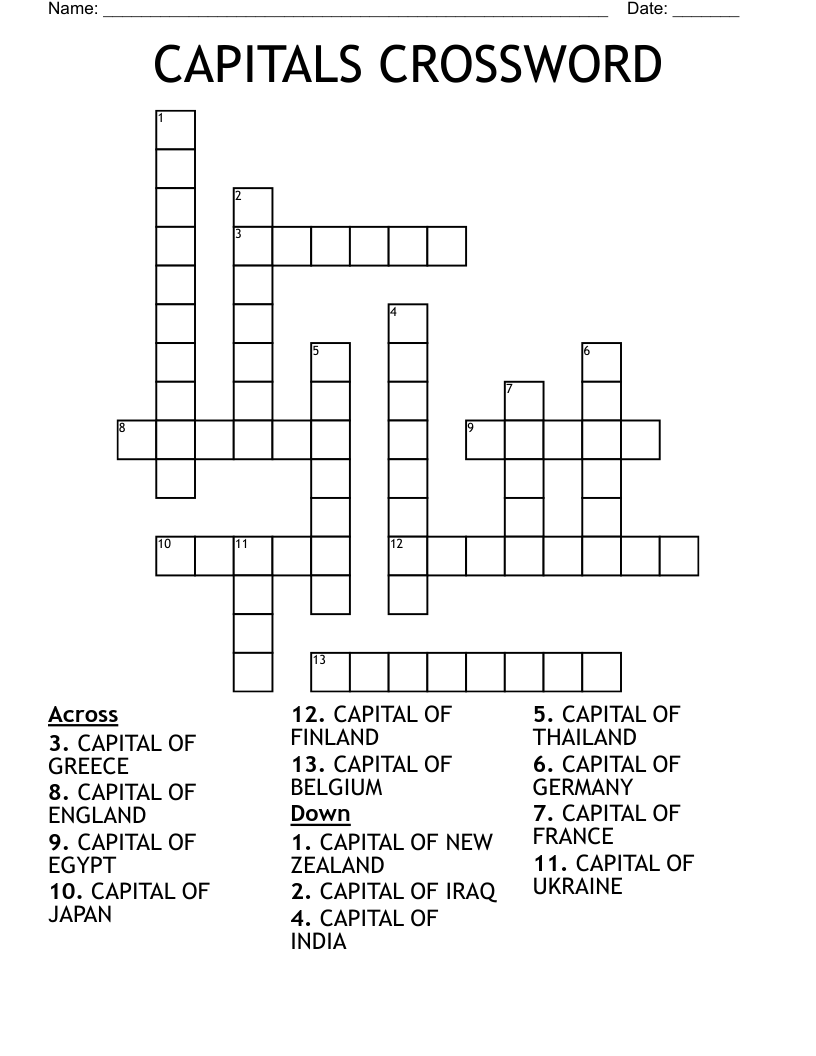 CAPITALS CROSSWORD