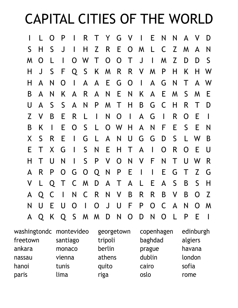 CAPITAL CITIES OF THE WORLD Word Search