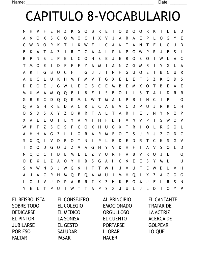 CAPITULO 8-VOCABULARIO Word Search