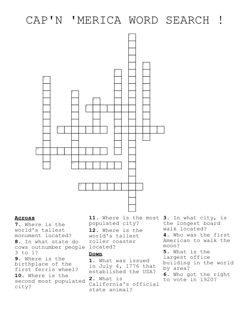 CAP'N 'MERICA WORD SEARCH ! Crossword