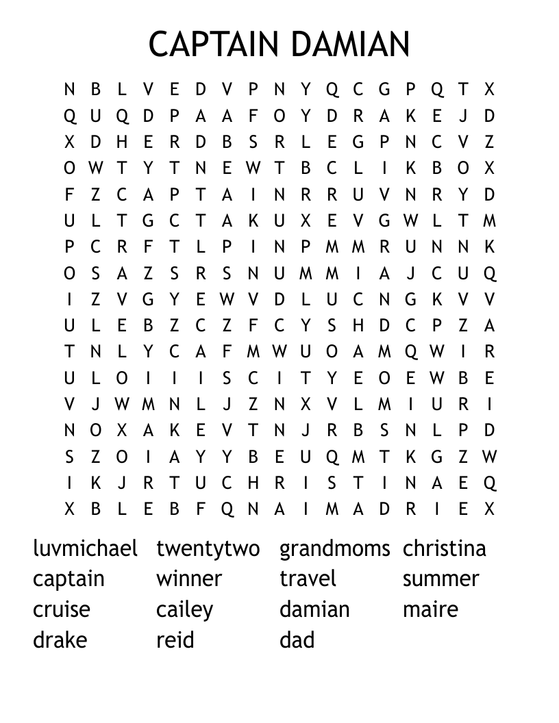 CAPTAIN DAMIAN Word Search