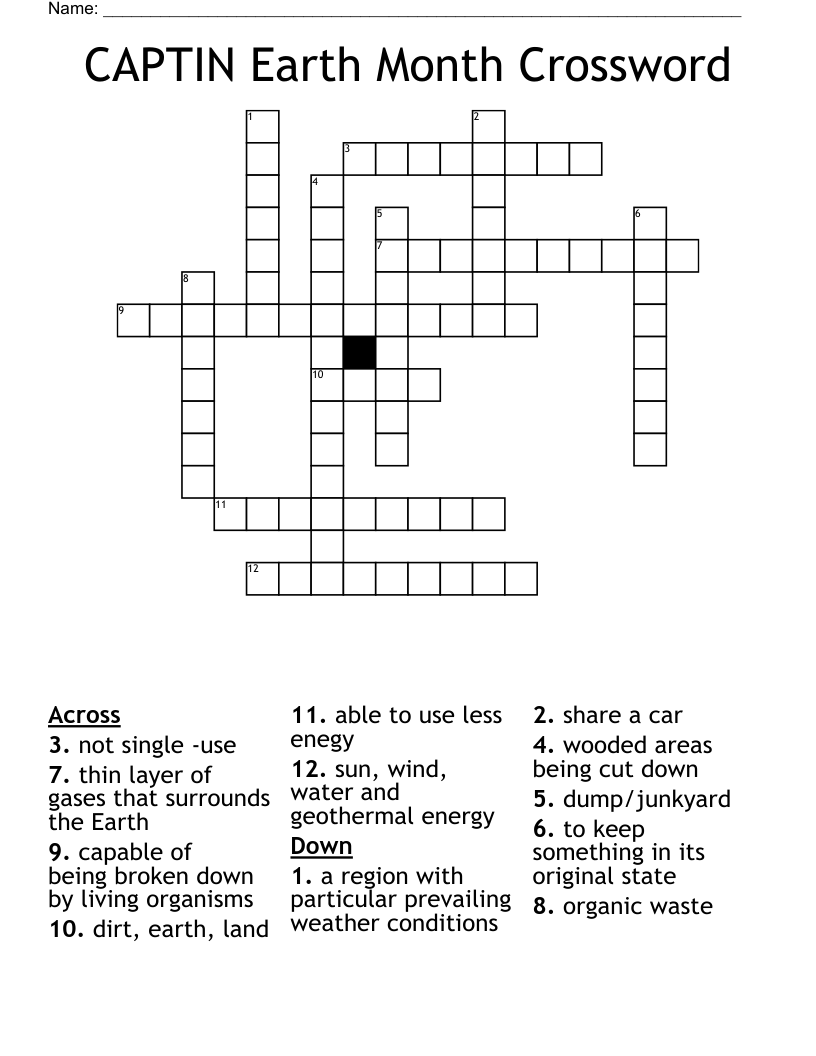 CAPTIN Earth Month Crossword