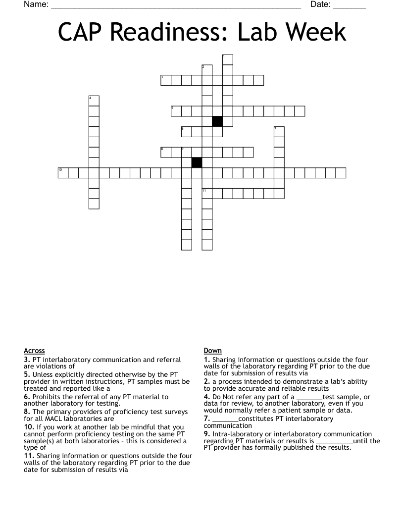 CAP Readiness: Lab Week  Crossword