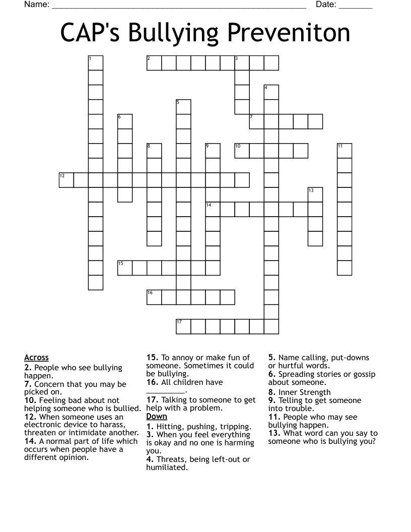 CAP's Bullying Preveniton Crossword