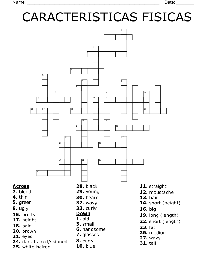 CARACTERISTICAS FISICAS Crossword