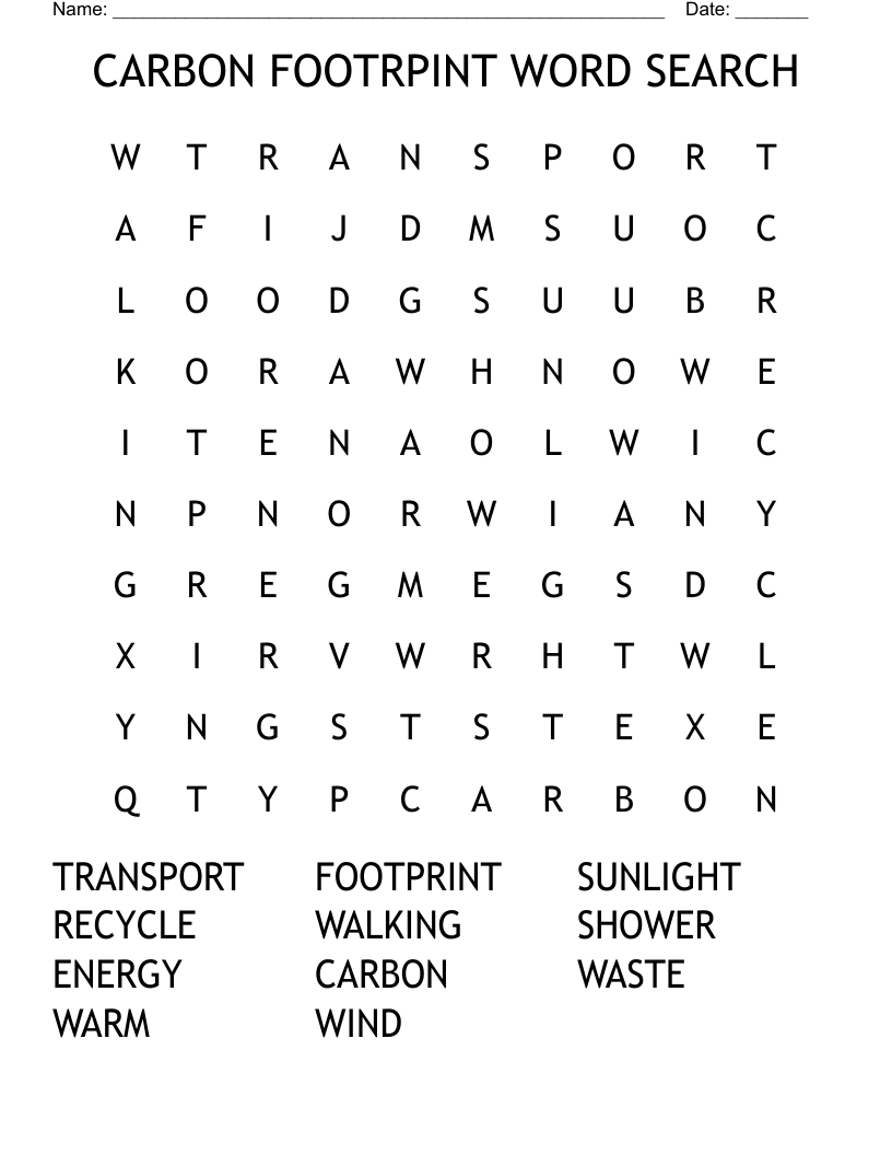 CARBON FOOTRPINT WORD SEARCH