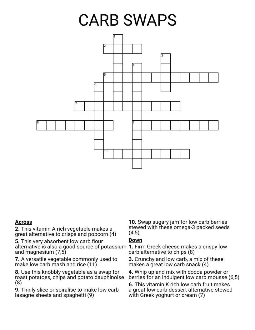 CARB SWAPS Crossword