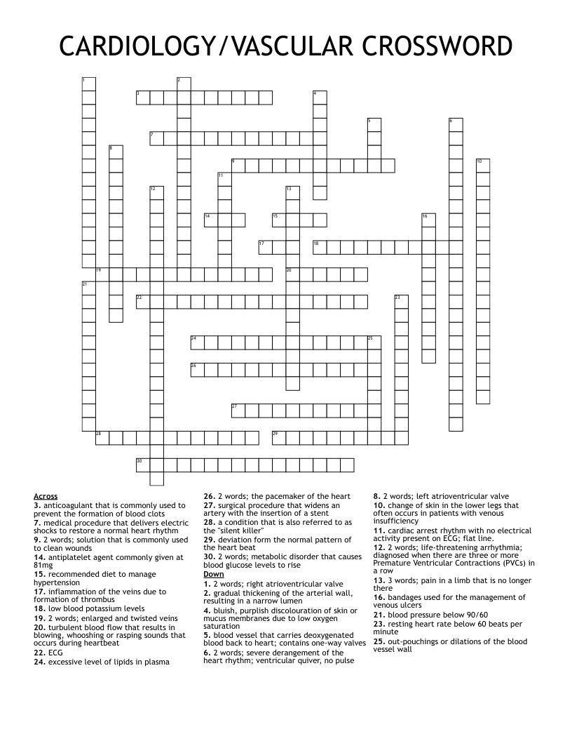 CARDIOLOGY/VASCULAR CROSSWORD