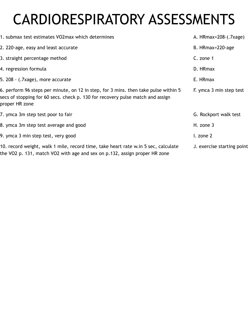 CARDIORESPIRATORY ASSESSMENTS Worksheet
