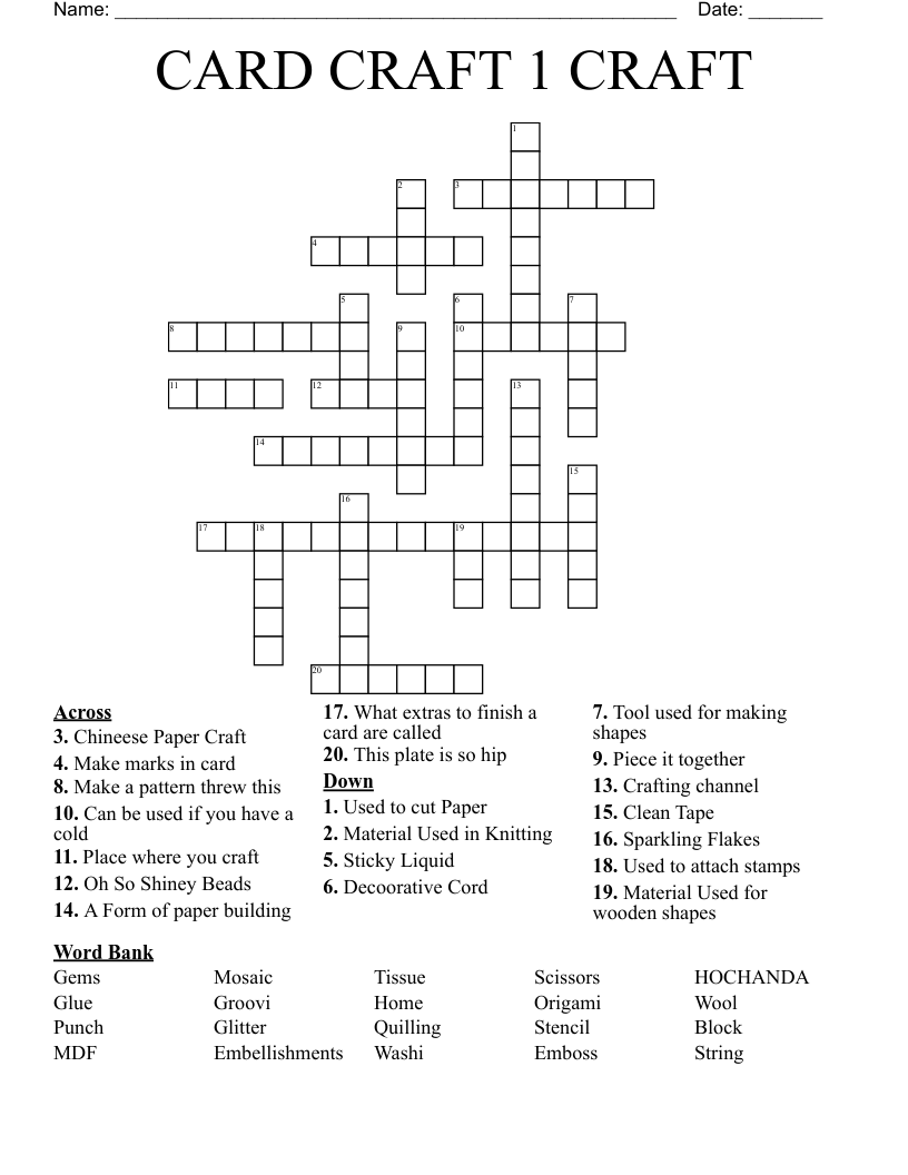 CARD CRAFT 1 CRAFT Crossword