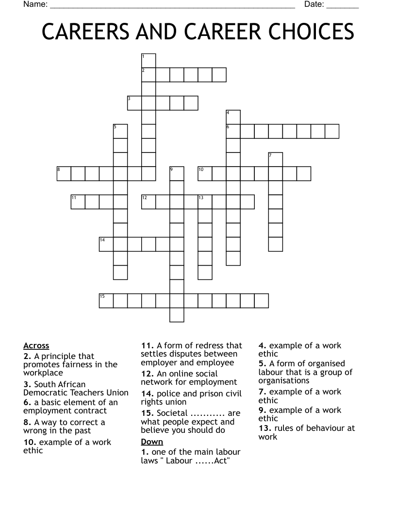 CAREERS AND CAREER CHOICES Crossword