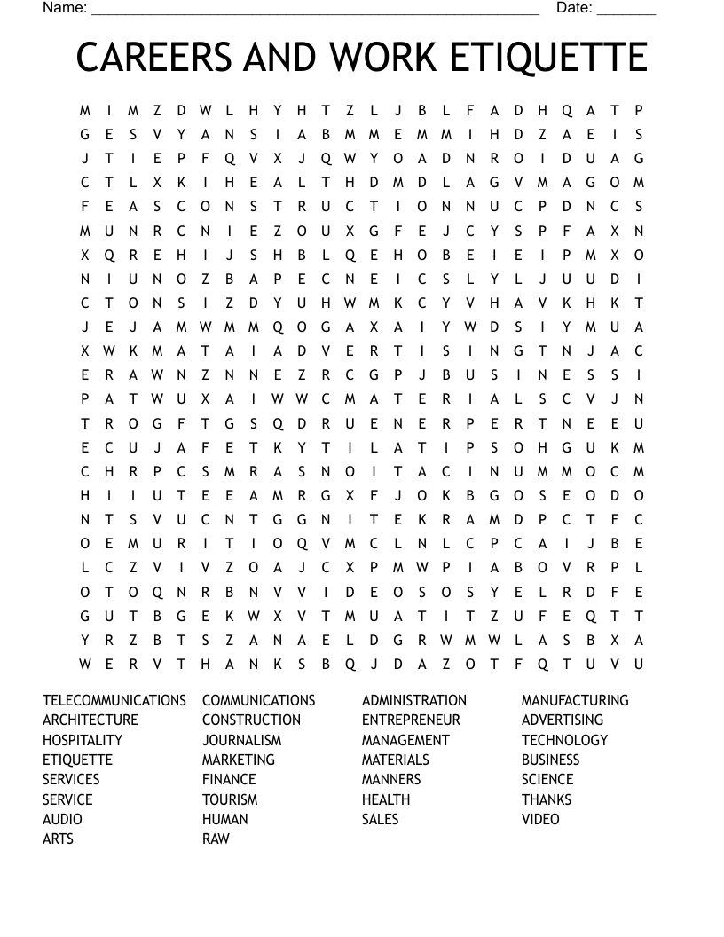 CAREERS AND WORK ETIQUETTE Word Search