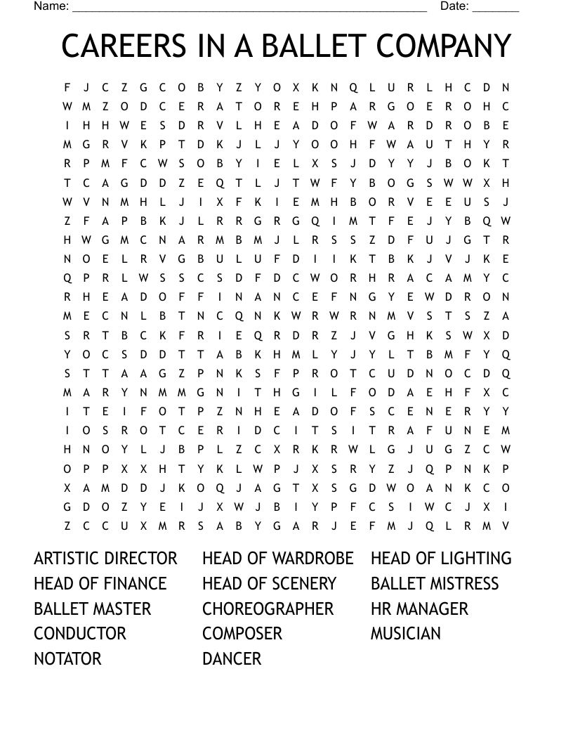 CAREERS IN A BALLET COMPANY Word Search