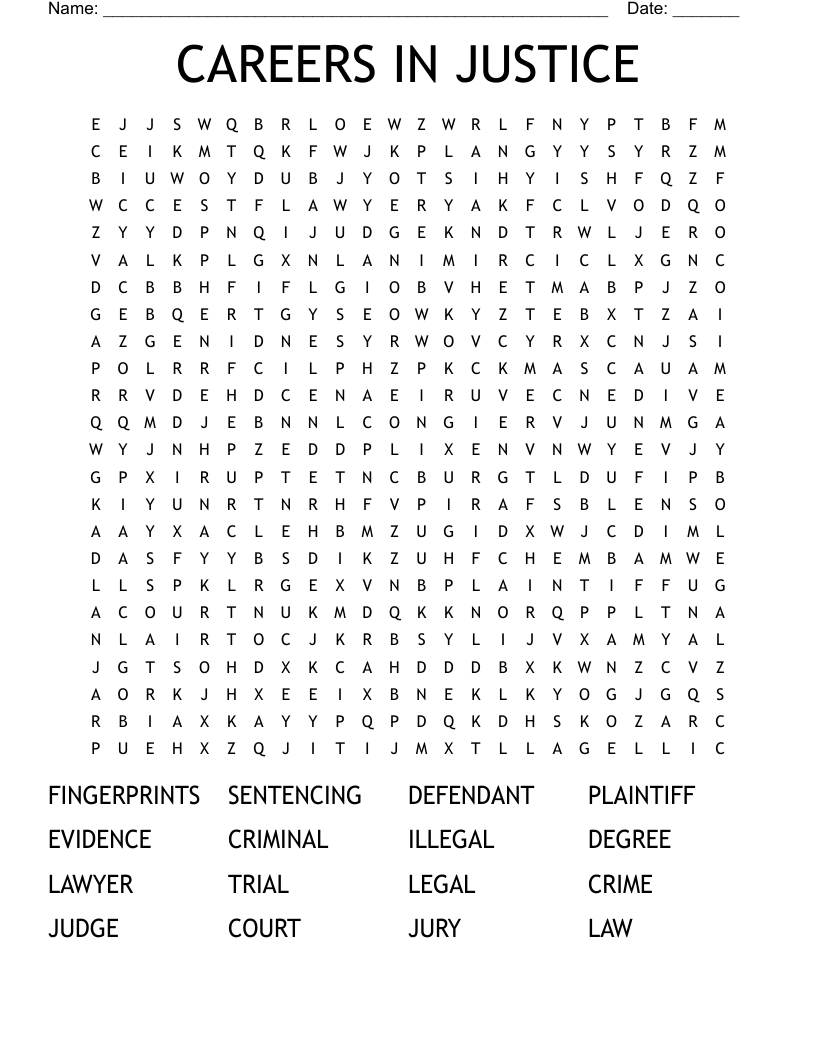 CAREERS IN JUSTICE Word Search