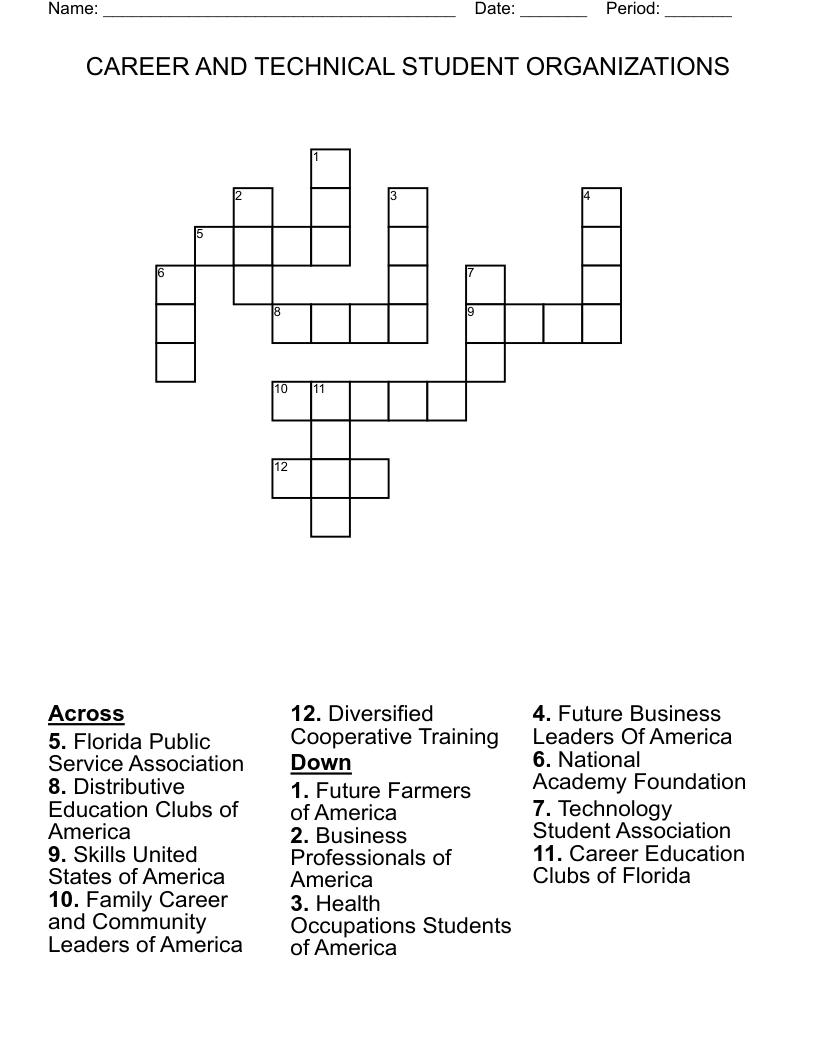 CAREER AND TECHNICAL STUDENT ORGANIZATIONS Crossword