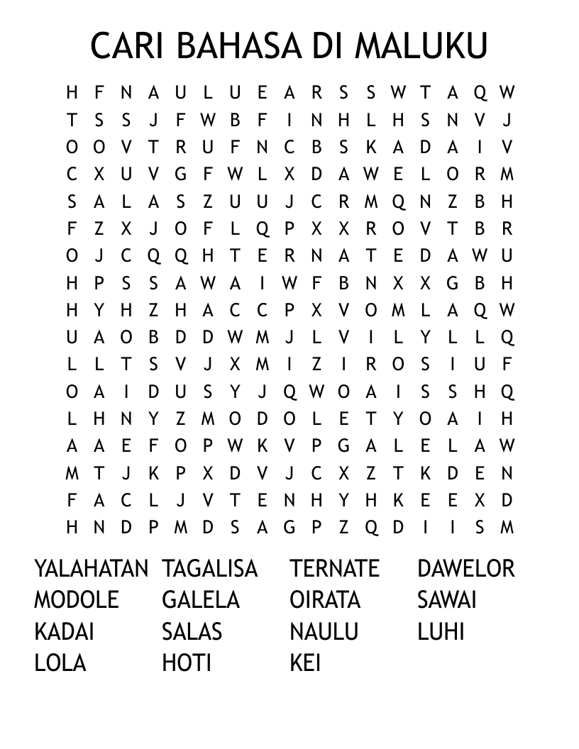 CARI BAHASA DI MALUKU Word Search