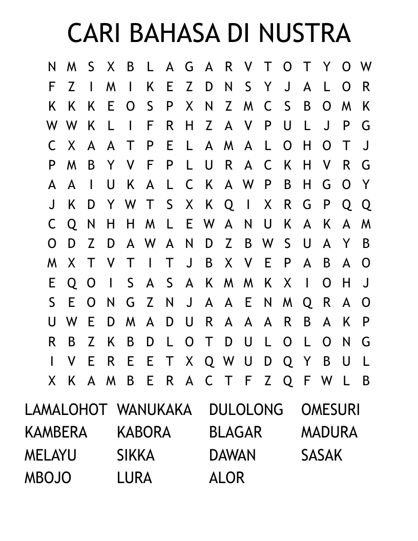 CARI BAHASA DI NUSTRA Word Search