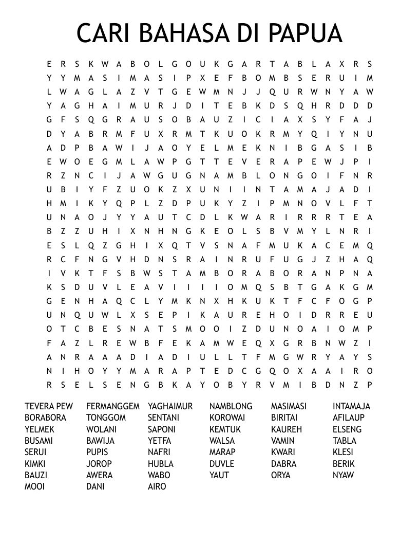 CARI BAHASA DI PAPUA Word Search
