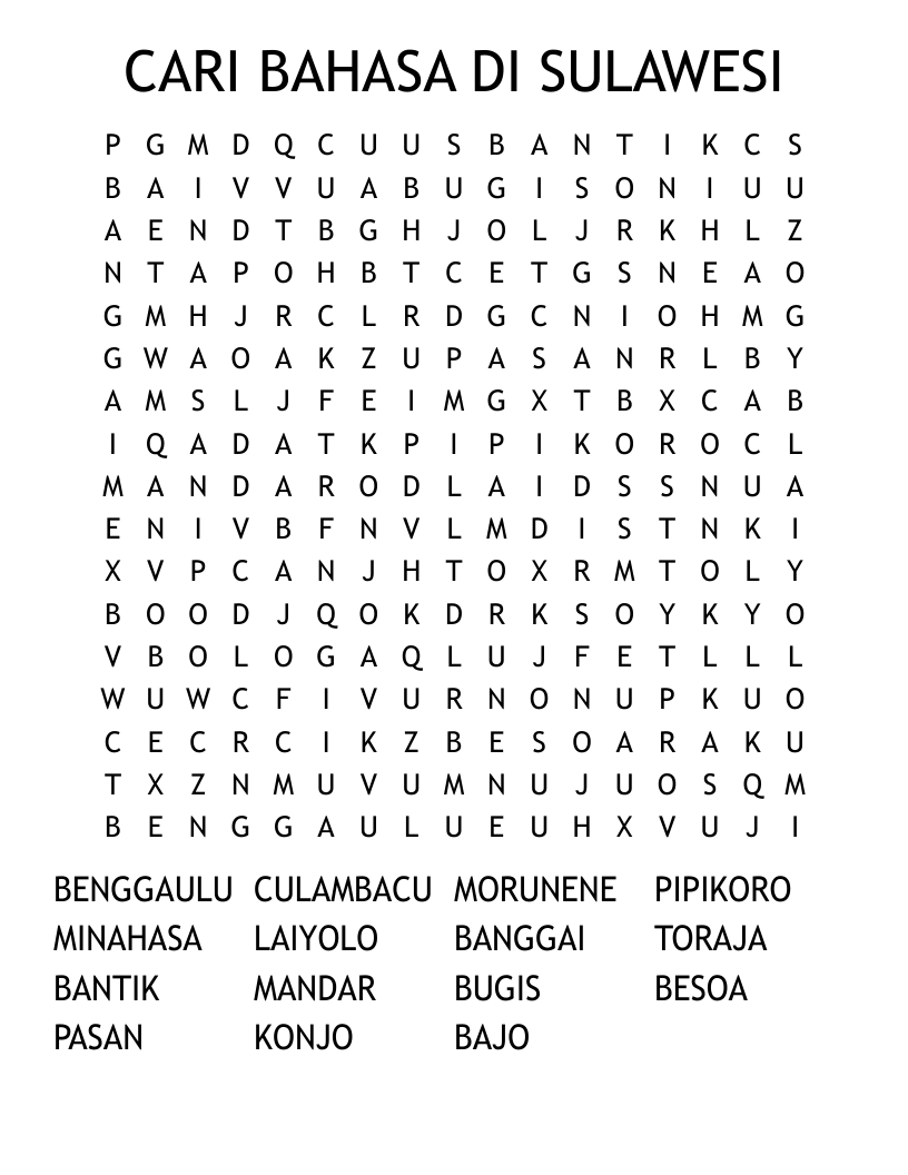 CARI BAHASA DI SULAWESI Word Search