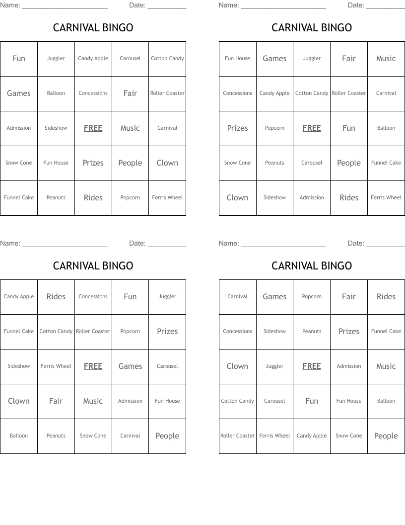 CARNIVAL BINGO